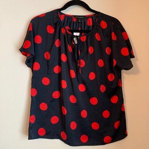 Banana Republic Factory Navy & Red/Pink Polka Dot Blouse
